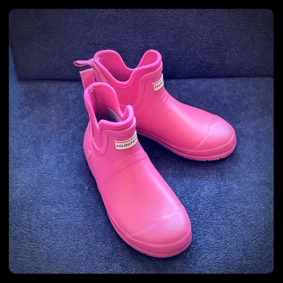 pink ankle rain boots